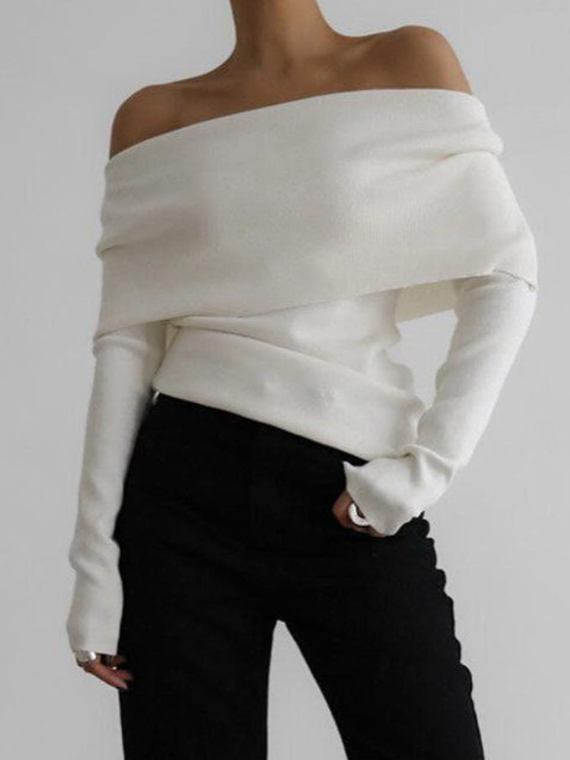 Off-Shoulder Long Sleeve Knit Top