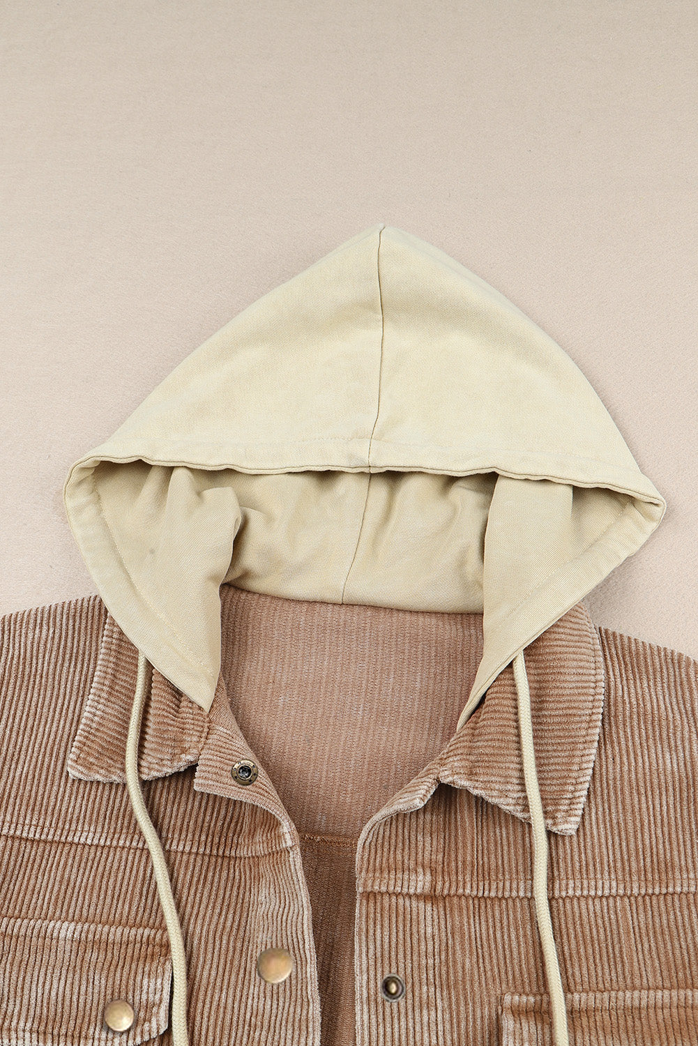 Raw Hem Snap Down Drawstring Hooded Jacket