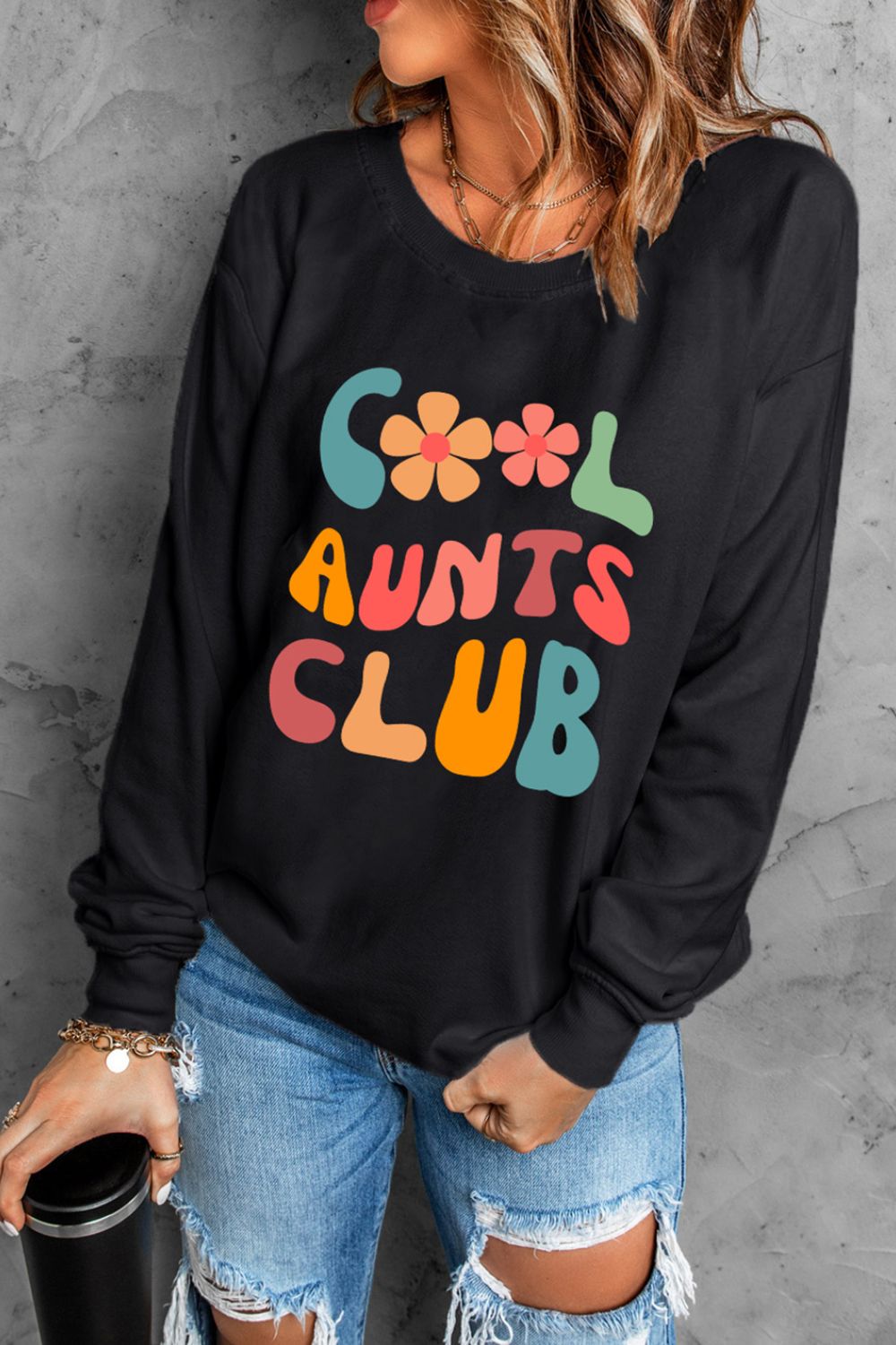 Letter Graphic Round Neck Long Sleeve Sweatshirt