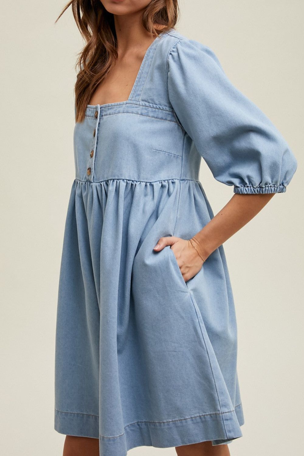 Square Neck Half Sleeve Denim Dress