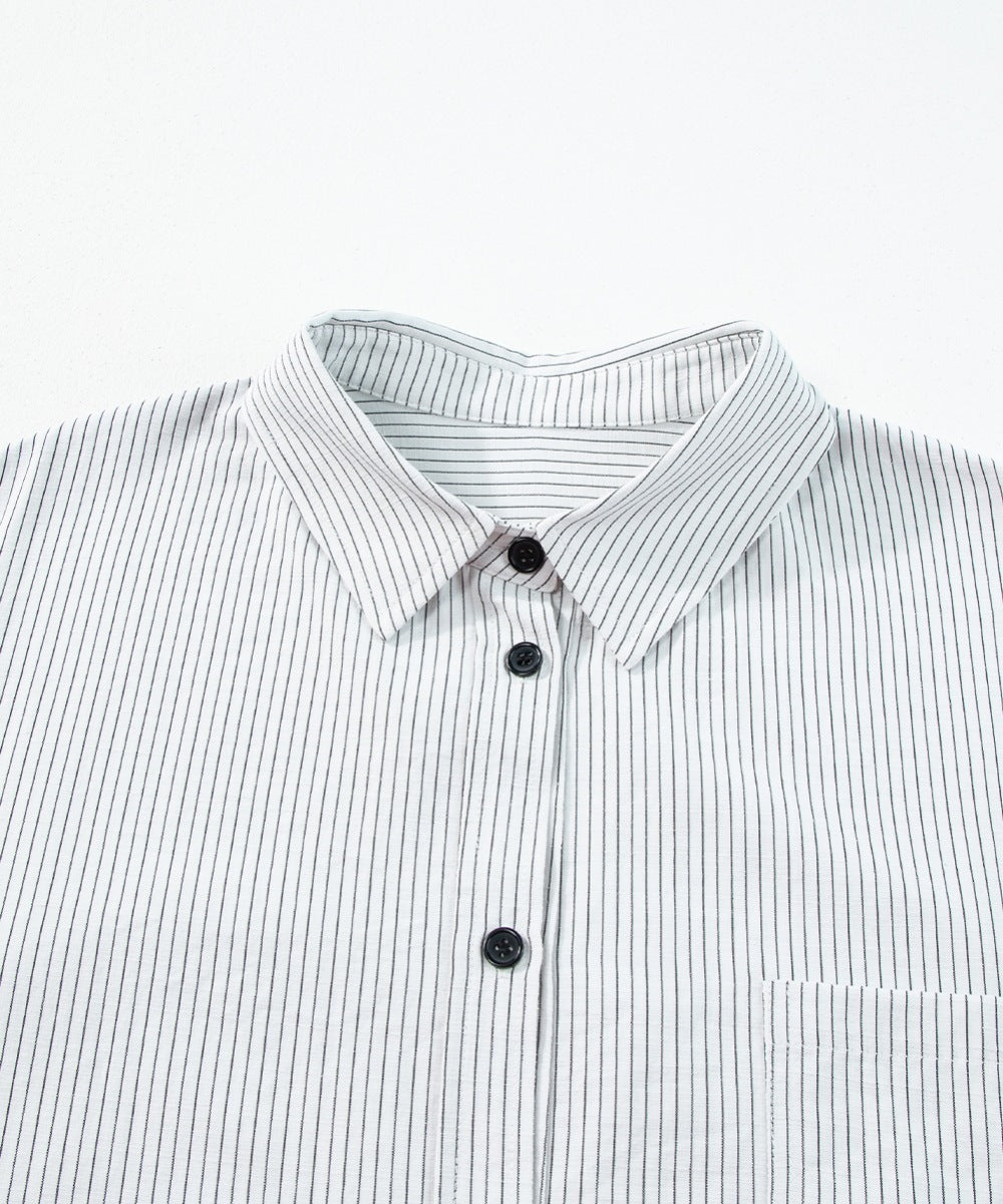 Striped Collared Neck Long Sleeve Shirt