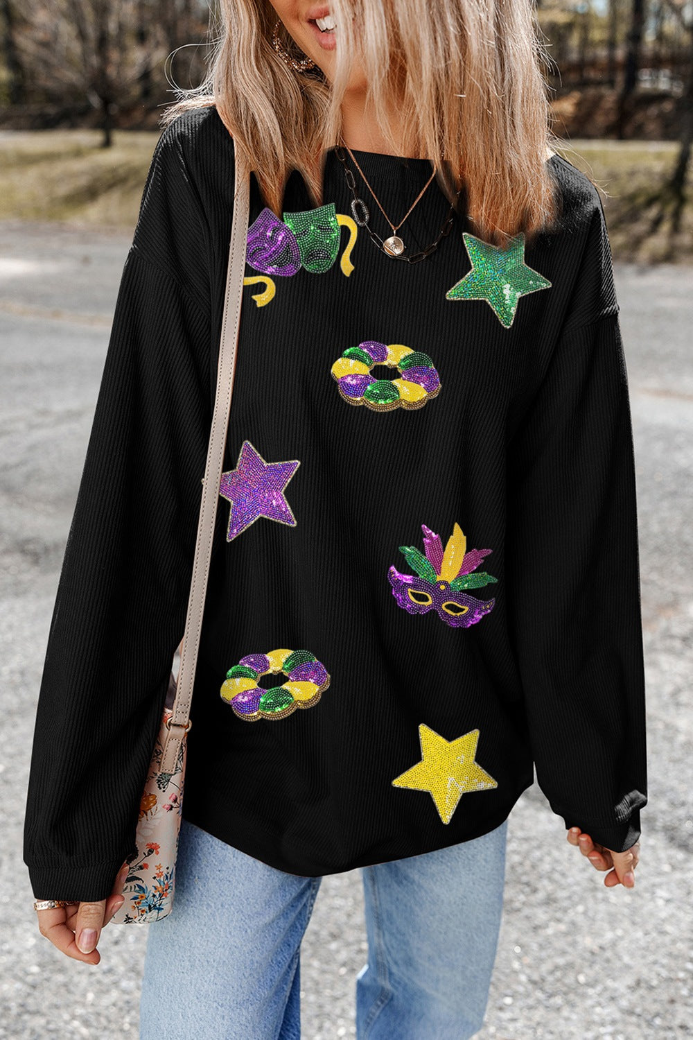 Sequin Round Neck Long Sleeve Sweatshirt