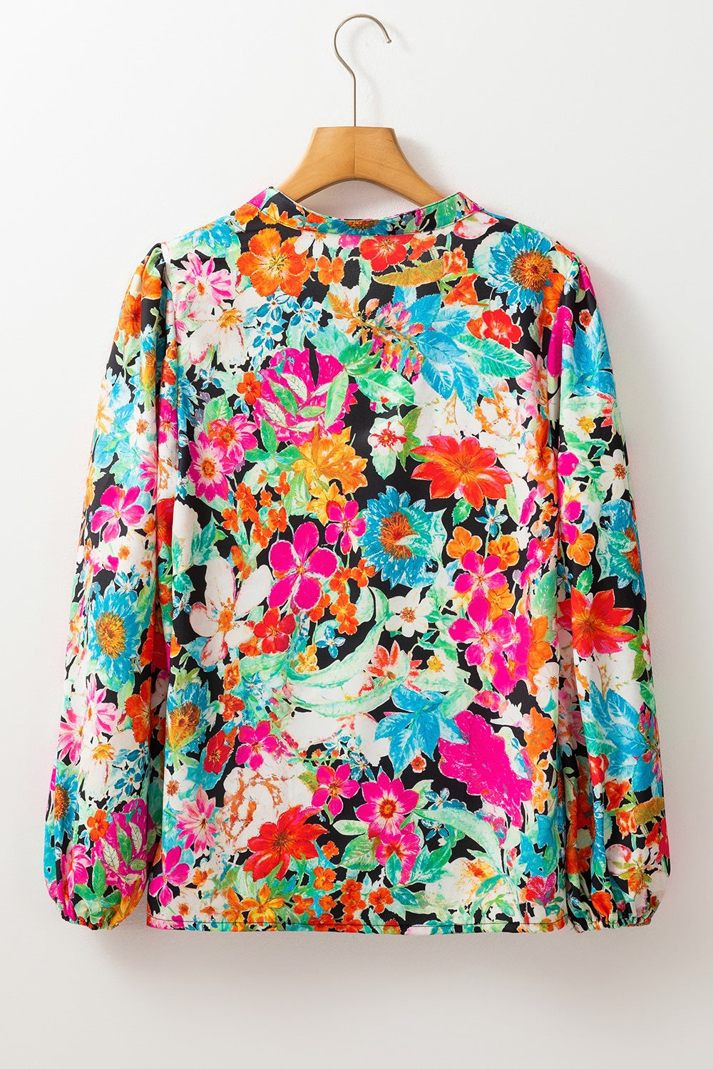 Floral Tie Neck Balloon Sleeve Blouse