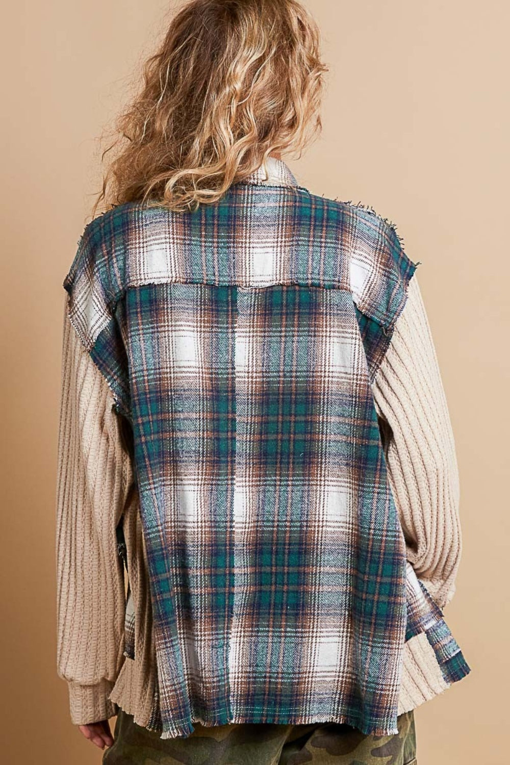 POL Plaid Contrast Button Down Shacket