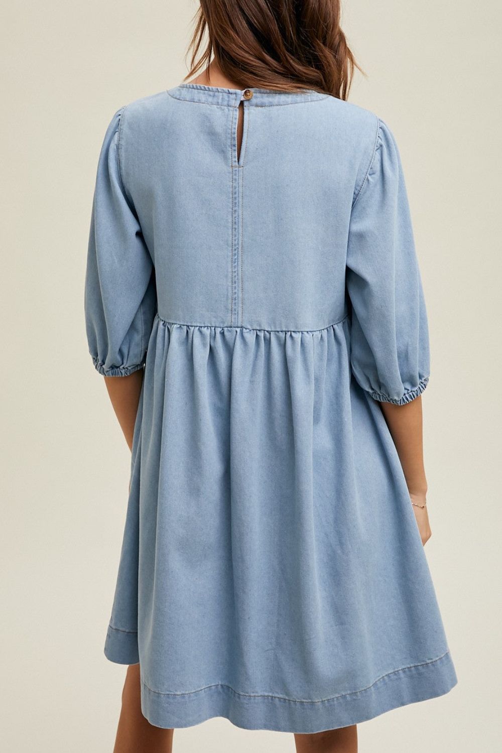 Square Neck Half Sleeve Denim Dress