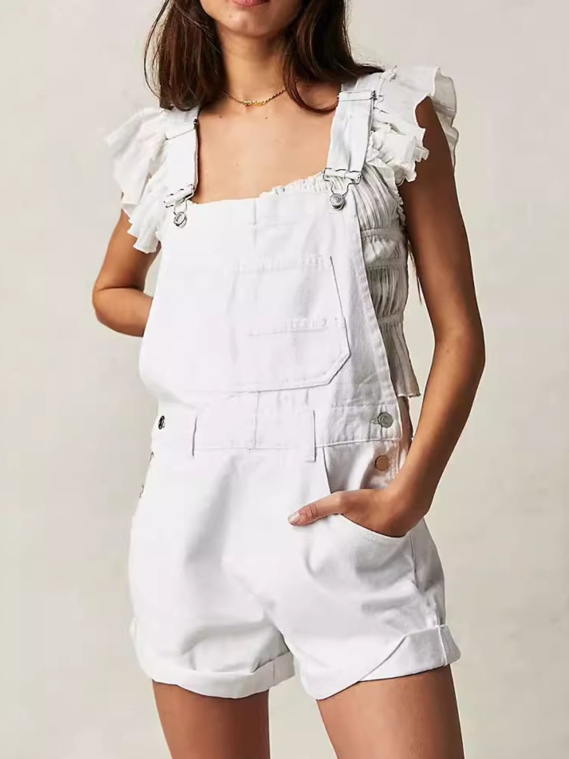 Wide Strap Square Neck Denim Overalls