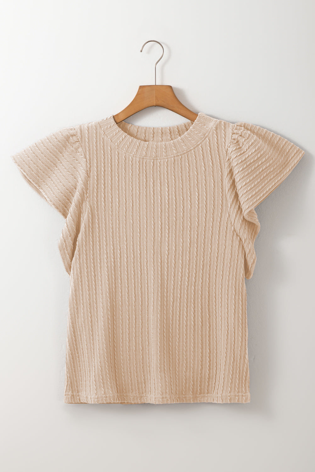 Texture Round Neck Cap Sleeve Top